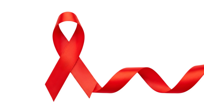 Red ribbon shines against black. Creates awareness for HIV. Ideal for posters, social media, or print campaigns. - Powered by Adobe