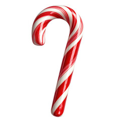 Fototapeta premium Candy cane with red and white stripes, glossy texture, isolated on white and transparent background.