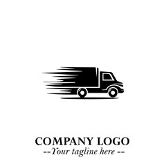 Truck Moving Fast Logo Symbol in Black on the White Background with Dynamic Transport Design
