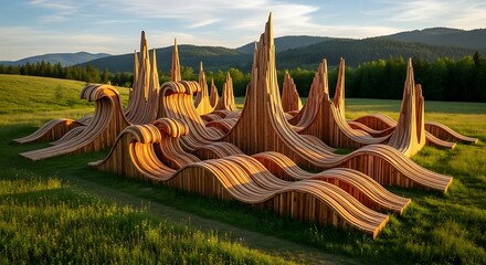 Wooden Wave Structures in a Field.