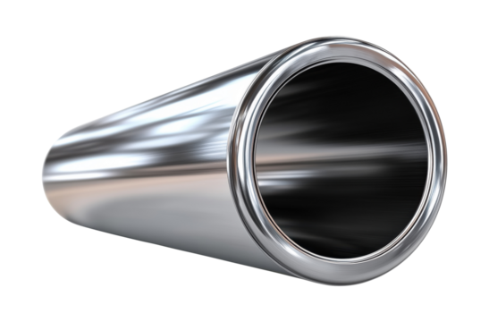 Metallic steel pipe isolated on transparent background