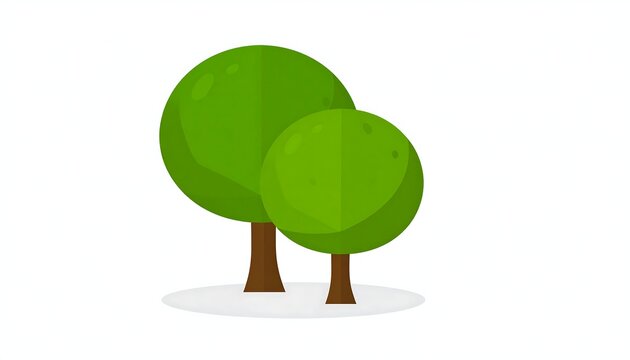Two simplistic trees with green rounded tops, on a white background
