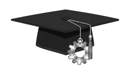 Advanced Engineering Graduation Cap with Metallic Gear Tassel for Mechanical Degree Achievement Illustration
