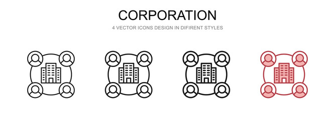 Corporation in 4 different styles vector illustration