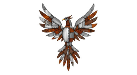 Advanced Steampunk Phoenix Rising Mechanical Bird with Copper and Steel Wings Fantasy Illustration