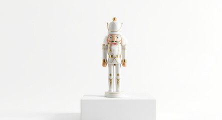 Naklejka premium Elegant white nutcracker soldier presents festive cheer, perfect for holiday marketing campaigns and Christmas designs, showcasing traditional charm, standing tall