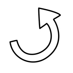 Hand-Drawn Curved Arrow Pointing Upward and to the Right - rotation, return, redo, refresh, or upward movement doodle