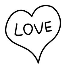 Hand-Drawn Heart with Love Text Inside Drawing Doodle