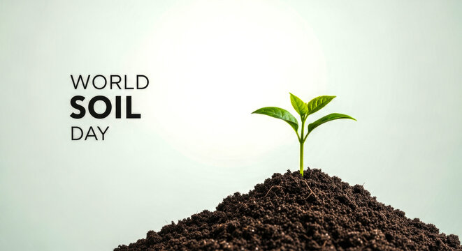 World Soil Day with Glowing Blue Text on Dark Background