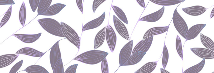 Horizontal botanical poster with branches and leaves. Thin lines, luxurious vector design.