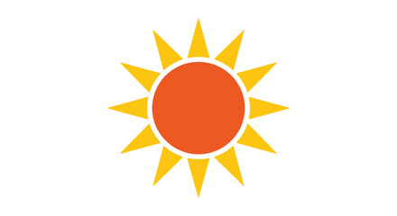 Stylized orange and yellow sun icon illustration representing summer heat, energy, light, weather forecast, and sunny day graphic