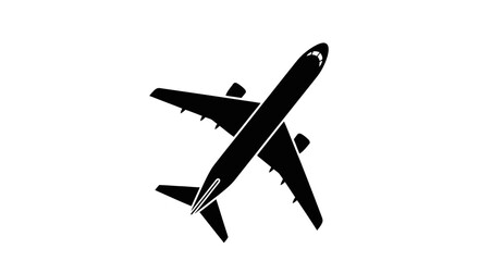 Overhead view of a minimalist airplane silhouette icon, symbolizing global travel, aviation, and air transportation on a clean background.