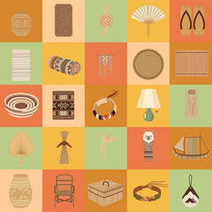 set illustration vector graphic of handicrafts made from plant fibers