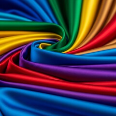 Vibrant Rainbow Silk Fabric - A Swirling Display of Color and Texture.