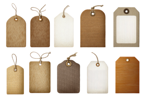 Assorted blank wooden and paper price tags