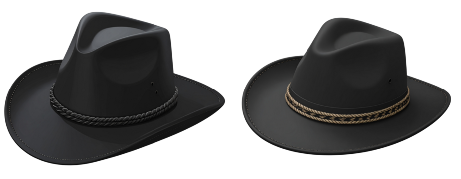 Vintage Western Hat Silhouette with Rope Detail Outline, Angled View