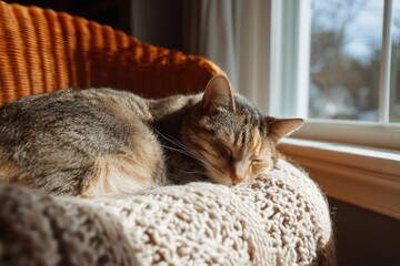 Cat sleeping peacefully in armchair