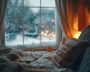 Winter window cozy bedroom indoors