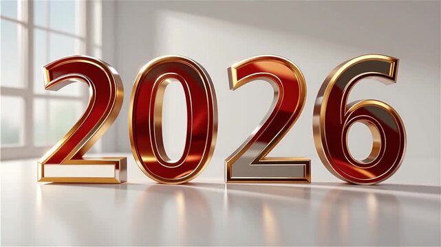 2026 typography sculpted from bright red silk ribbons flowing in the wind, set against soft minimal white space, symbolizing elegance and celebration.