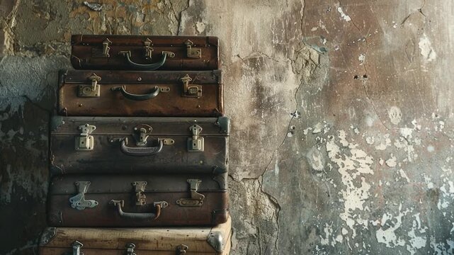 Video Four stacked suitcases with labels and handles