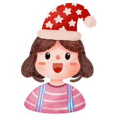 Christmas girl head with Christmas hat