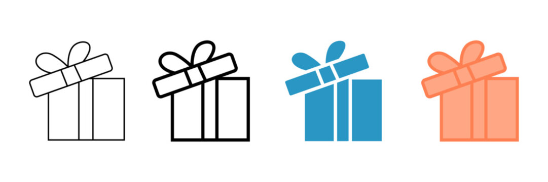 Set of minimalist gift box icons with transparent background, depicting presents for holidays, celebration events, and special offers, vector illustration	