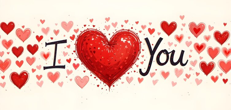 A picture filled with lots of red and pink hearts along with the words I Love You

