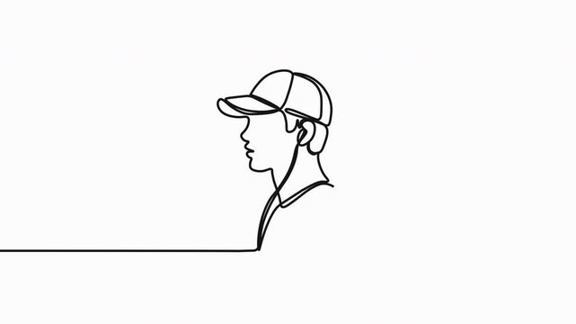 Minimalist line drawing, male profile, baseball cap, simple illustration