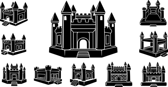 Inflatable castle isolated black set icon. Vector illustration trampoline on white background. 