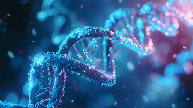 Futuristic DNA double helix symbolizing biotechnology innovation, genetic engineering, and molecular research for scientific and medical advancement