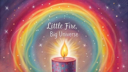Dreamlike Candle with Rainbow Flames and Inspiring Quote