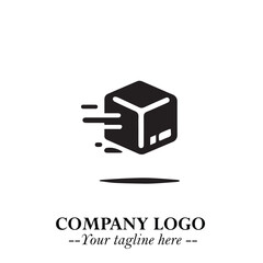 Box Moving Fast Symbol in Black on the White Background with Dynamic Delivery Design