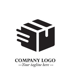 Box Moving Fast Symbol in Black on the White Background with Dynamic Delivery Design