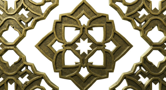 Ornamental Mosaic: Intricate geometric pattern art, with its symmetrical designs and meticulous craftsmanship, captivates the viewer's eye.