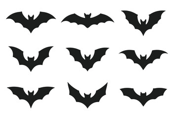 Naklejka premium vector silhouettes set of flying bat