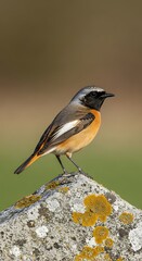 European Robin Bird on Rock.
