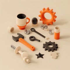 3D render icon  8K Sleek 3D render clay style isolated on pure solid background of technology tools icon 3D