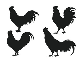 vector set of rooster silhouettes in different poses