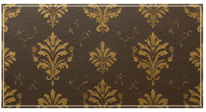 Elegant Wallpaper: Intricate golden floral patterns adorn a rich brown backdrop, creating a sense of luxury and timeless beauty.