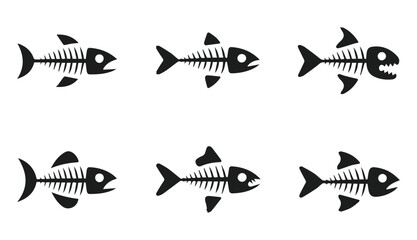 vector silhouettes set of cartoon fishbone skeleton