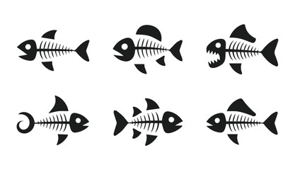 vector set of cartoon fishbone skeleton silhouettes