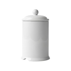  a clean, white ceramic jar with a lid and a small knob on top, isolated on a transparent background, perfect for storage or display