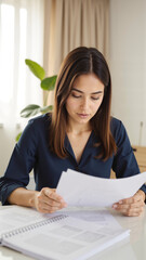 Teacher Evaluating Student Test Papers - Focused Woman Marking Exam Results with Red Pen for Education Assessment, World Teachers Day Recognition, and Academic Progress Monitoring
