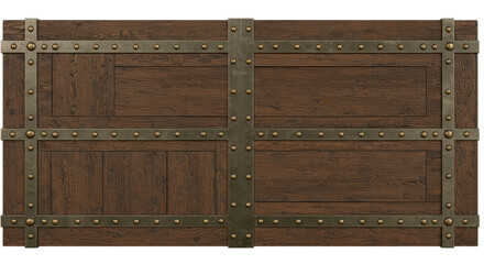 Rustic Wood and Iron: A detailed image of a solid, aged wooden panel door, accented by intricate iron bands and rivets, showcasing a classic design and a touch of vintage charm.