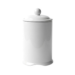 a simple, elegant white ceramic canister with a round lid, isolated on transparent background