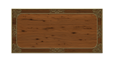 Elegant Wooden Table: A top-down view of a rectangular wooden table, adorned with intricate gold-toned carvings, exudes timeless sophistication.