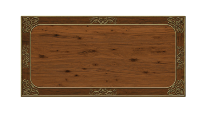 Elegant Wooden Table: A top-down view of a rectangular wooden table, adorned with intricate gold-toned carvings, exudes timeless sophistication.