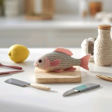 Pastel Culinary Bliss: Amigurumi Tilapia on Cutting Board