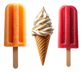 Summer Dessert Collection – Colorful Popsicles and Soft Serve Ice Cream for Culinary Blogs and Food Marketing