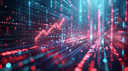 "A Dynamic Visualization of Financial Data, Featuring Bright Red Fluctuating Graphs and Charts Against a Dark, Futuristic Backdrop, Representing Stock Market Trends, Economic Volatility, and Advanced 